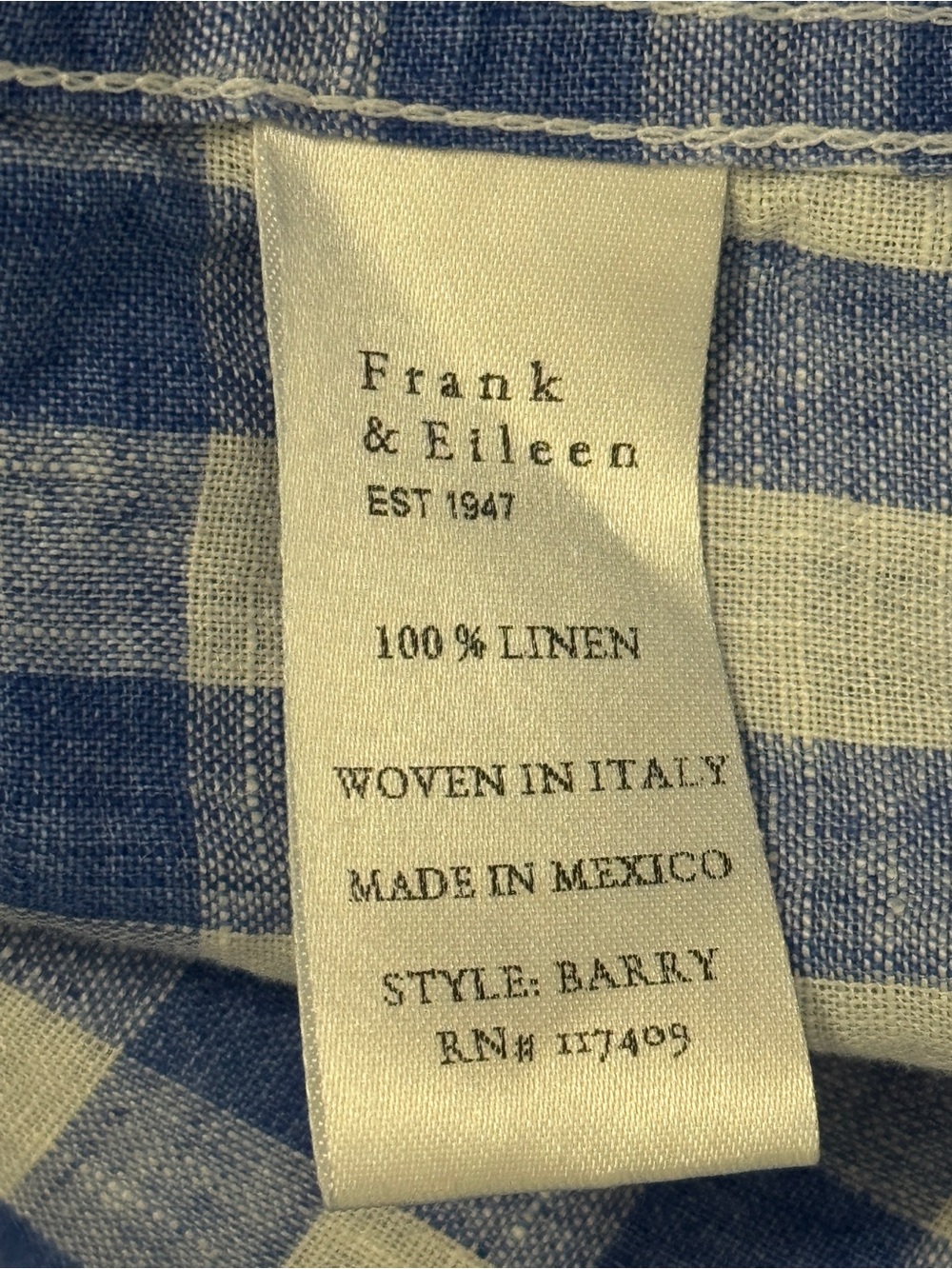 Frank & Eileen Barry linen Tailored Button-Up Shirt Size Medium - Picture 5 of 5
